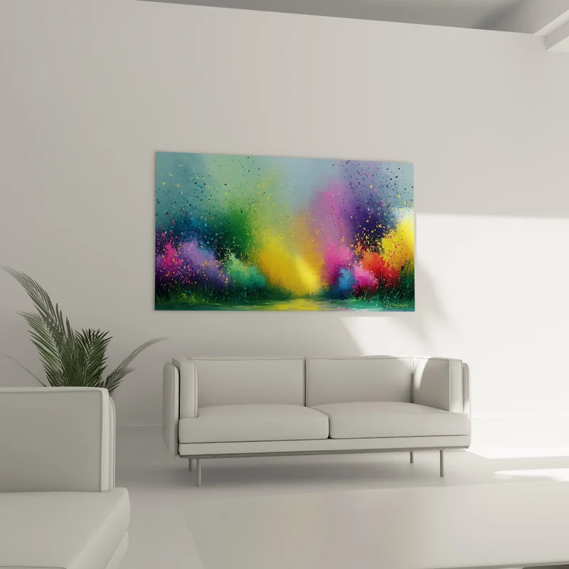 Tableau Explosion florale jaune et violette - Éclosion lumineuse - Edition Multicolore abstrait