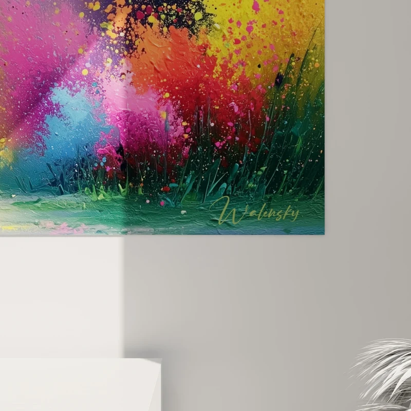 Tableau Explosion florale jaune et violette - Éclosion lumineuse - Edition Multicolore abstrait