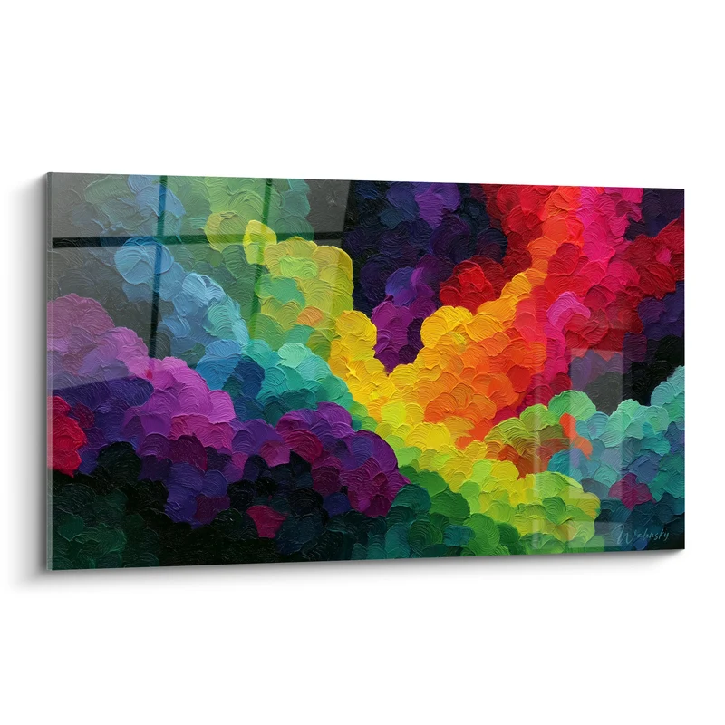 Tableau Éclosion florale aux camaïeux dorés et violets - Fête chromatique - Edition Multicolore abstrait