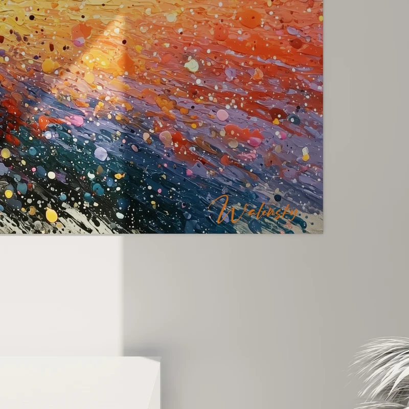 Tableau Explosion radiale orange et turquoise au cœur blanc - Faisceau lumineux central - Edition Multicolore abstrait