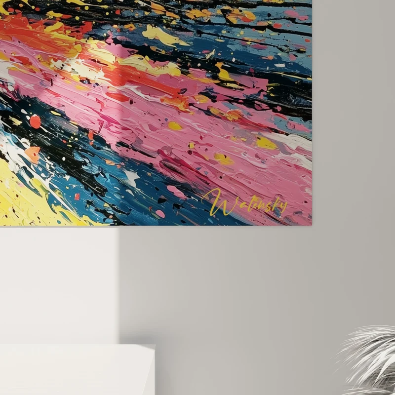 Tableau Explosion radiale rose et bleu marine vers point blanc - Traînées divergentes noires - Edition Multicolore abstrait