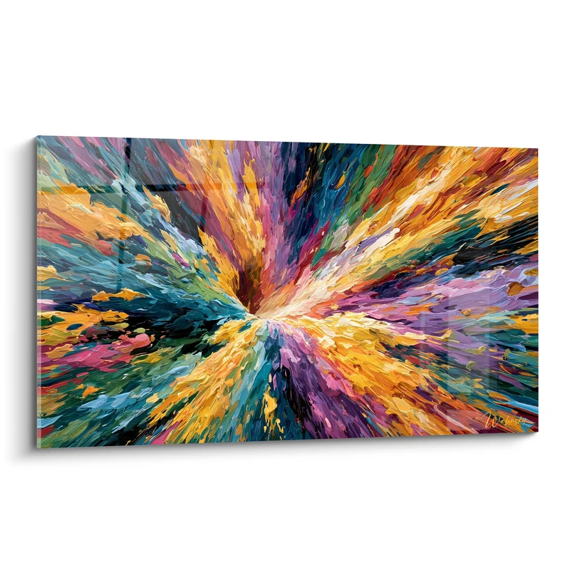Tableau Vortex doré aux éclats sarcelle - Point de convergence - Edition Multicolore abstrait