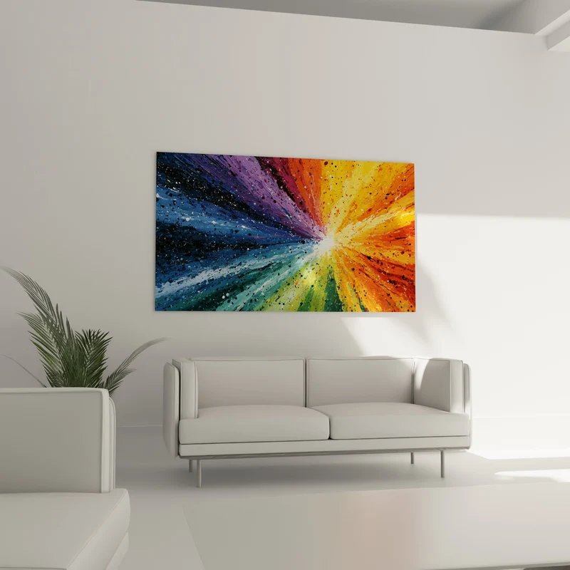 Tableau Explosion bleu nuit et orange incandescent - Naissance lumineuse - Edition Multicolore abstrait