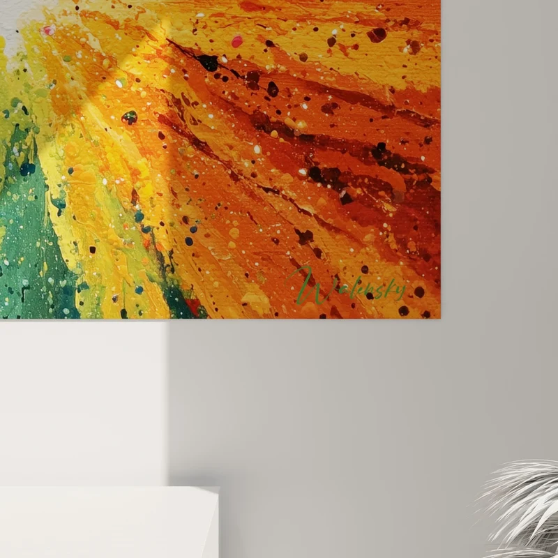 Tableau Explosion bleu nuit et orange incandescent - Naissance lumineuse - Edition Multicolore abstrait