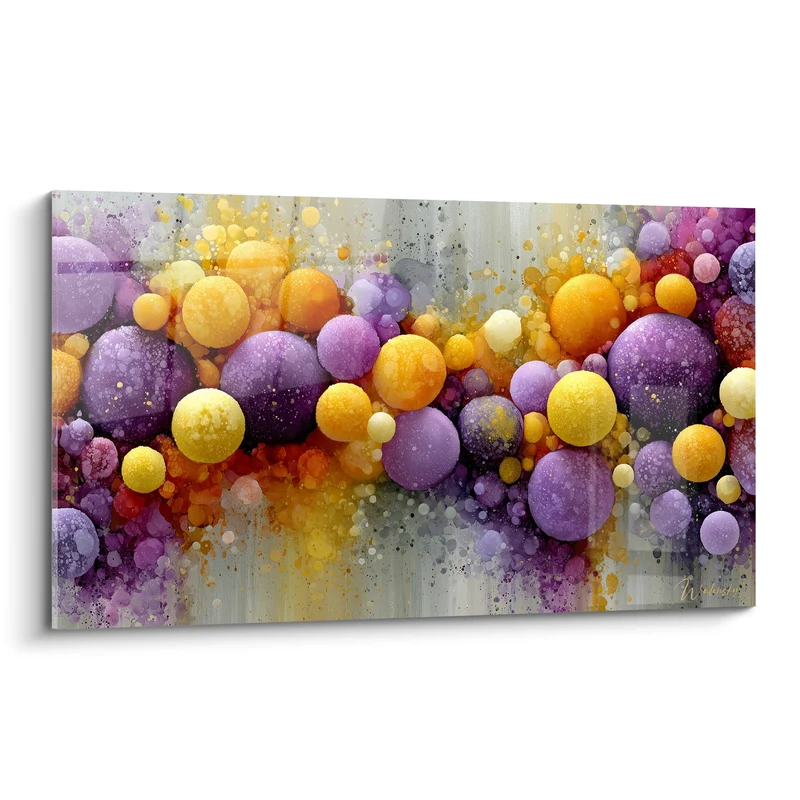 Tableau Sphères violettes et dorées éclatées - Éclosion de couleurs - Edition Multicolore abstrait