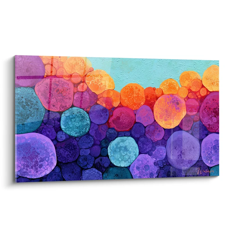 Tableau Bulles violettes et orangées texturées - Éclosion cellulaire - Edition Multicolore abstrait