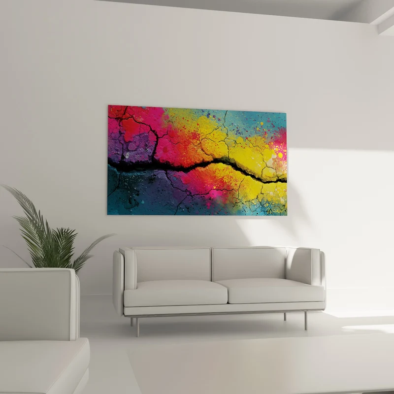 Tableau Faille pigmentée rose et jaune éclatante - Fracture lumineuse - Edition Multicolore abstrait