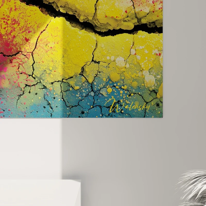 Tableau Faille pigmentée rose et jaune éclatante - Fracture lumineuse - Edition Multicolore abstrait