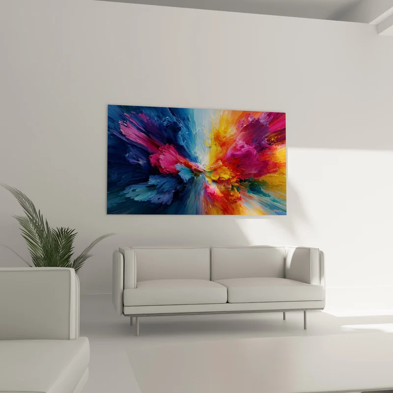 Tableau Explosion picturale bleu marine et orange - Déflagration vive - Edition Multicolore abstrait