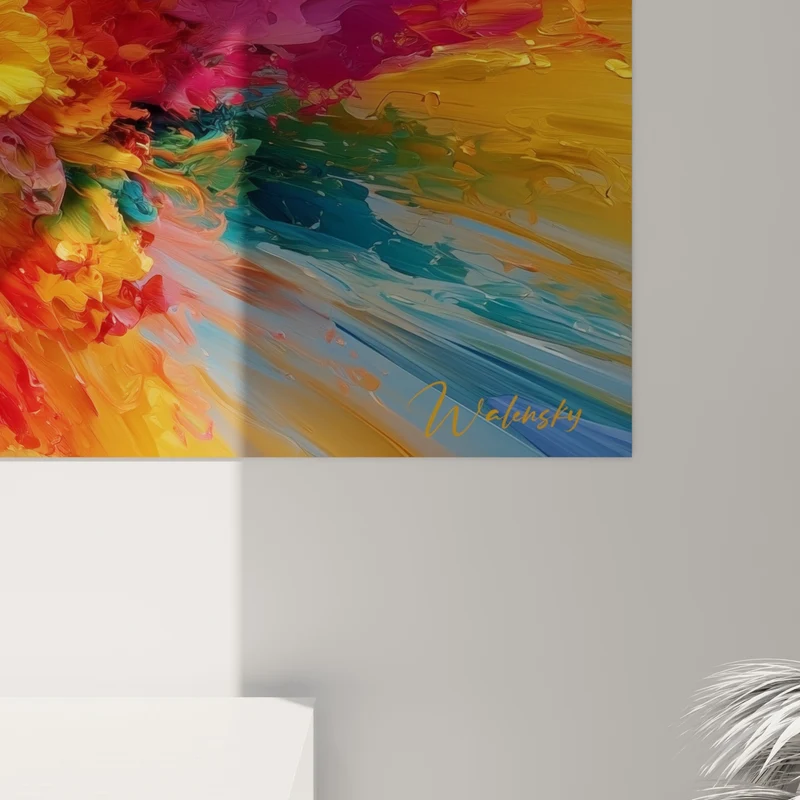 Tableau Explosion picturale bleu marine et orange - Déflagration vive - Edition Multicolore abstrait