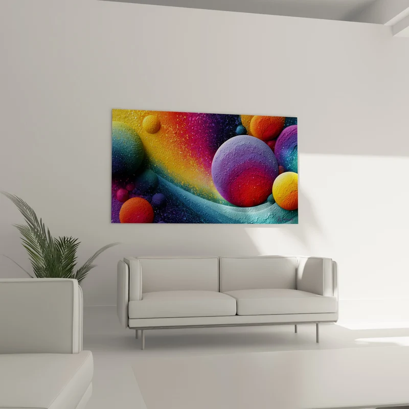 Tableau Sphères violettes et orangées texturées - Naissance cosmique - Edition Multicolore abstrait