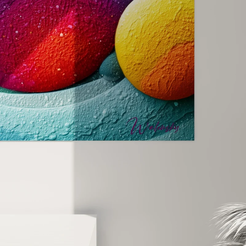 Tableau Sphères violettes et orangées texturées - Naissance cosmique - Edition Multicolore abstrait