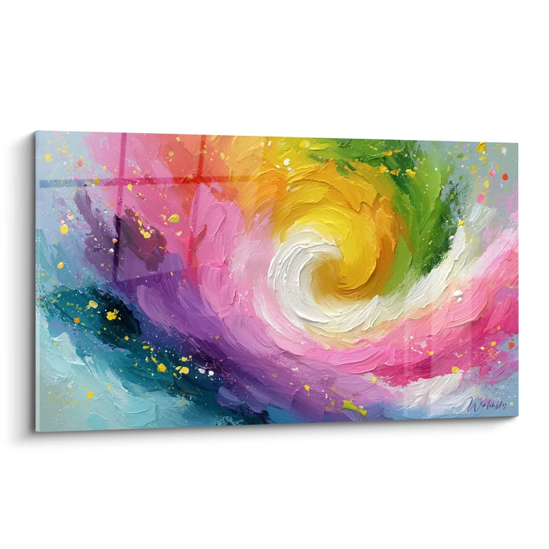 Tableau Spirale tourbillonnante rose et jaune - Vortex de couleurs - Edition Multicolore abstrait