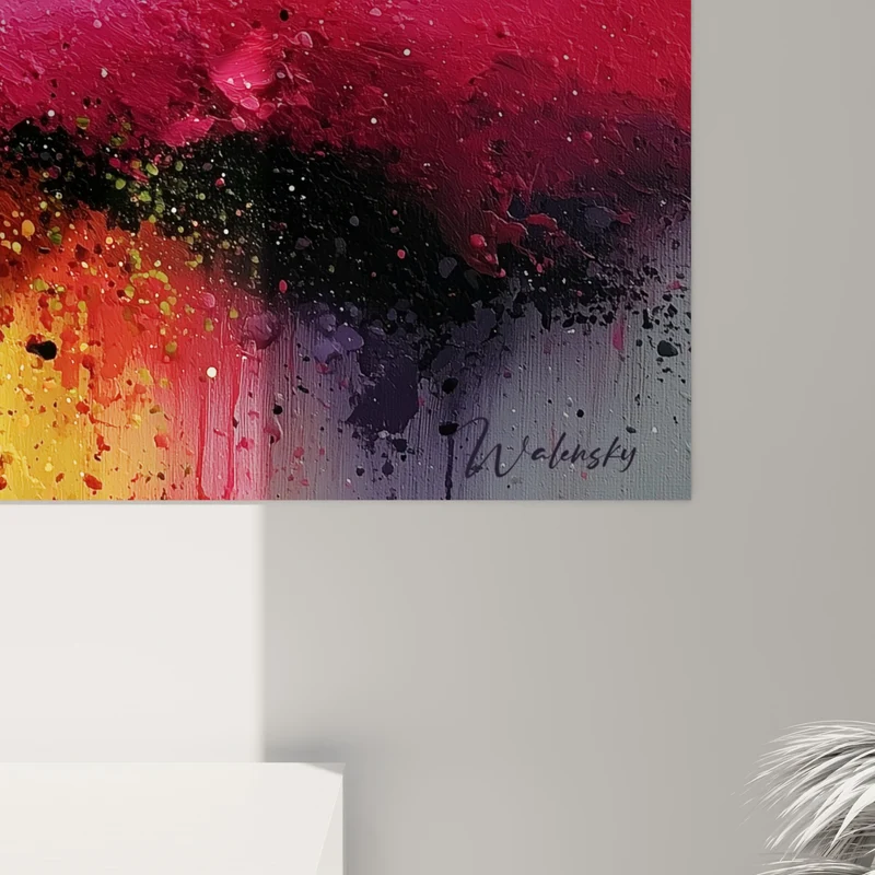 Tableau Explosion diagonale rose et jaune sur grille grise - Traînée lumineuse centrale - Edition Multicolore abstrait
