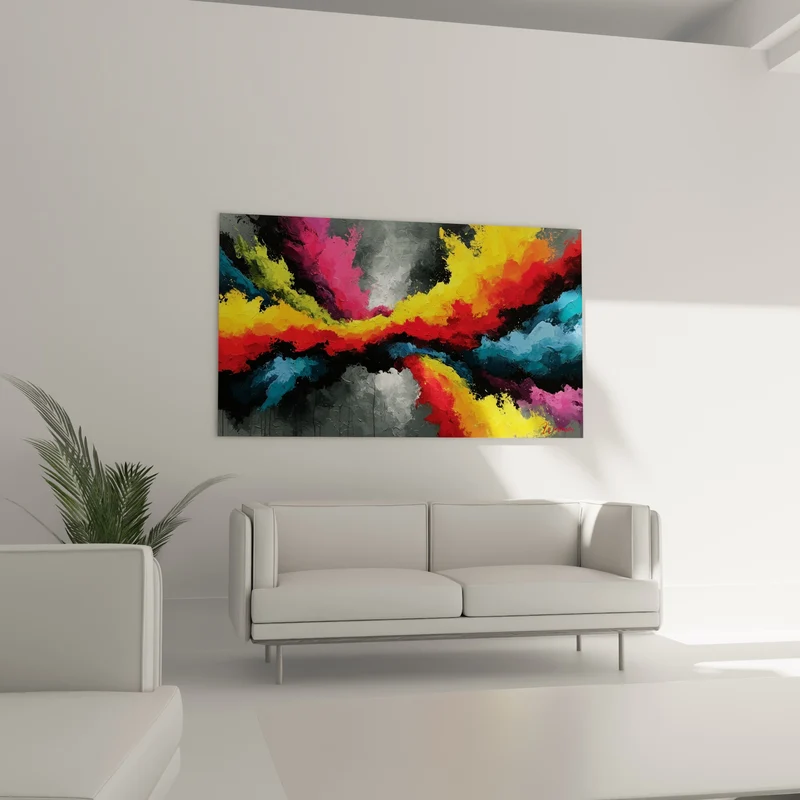 Tableau Traînée de flammes sur fond anthracite - Éruption suspendue - Edition Multicolore abstrait