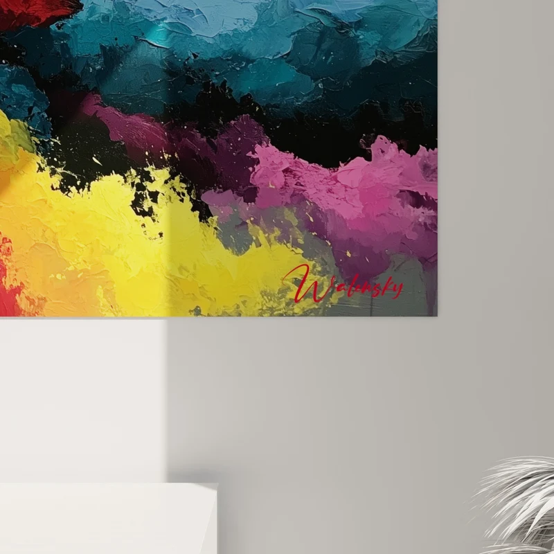Tableau Traînée de flammes sur fond anthracite - Éruption suspendue - Edition Multicolore abstrait