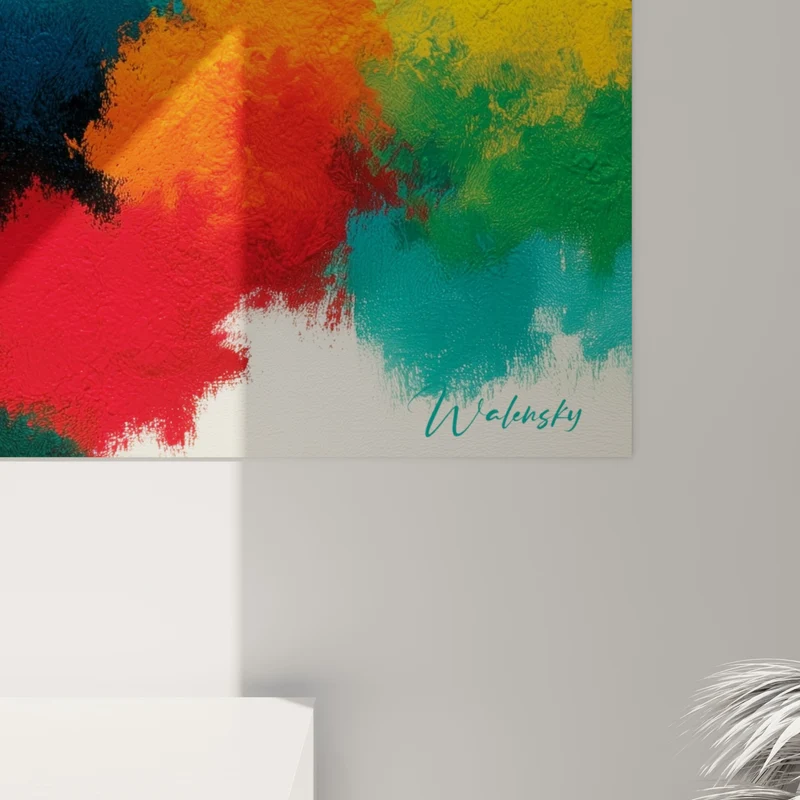 Tableau Nuages de peinture rouge et jaune éclatants - Éruption de teintes - Edition Multicolore abstrait