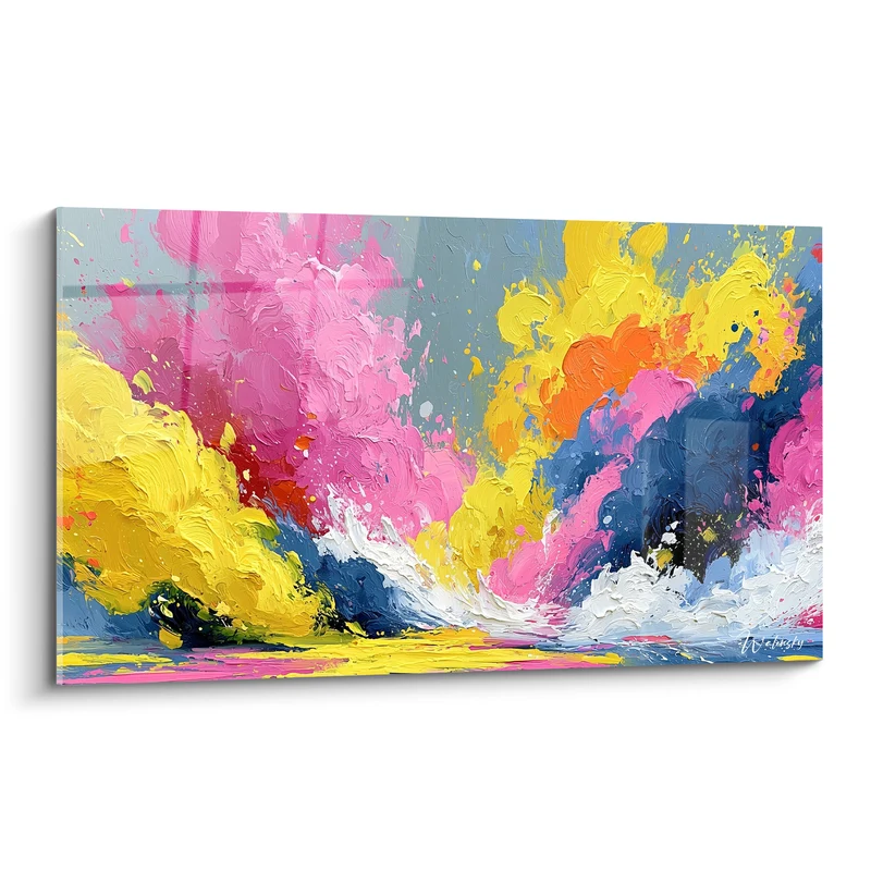 Tableau Vagues éclatantes roses et jaunes - Déferlante joyeuse - Edition Multicolore abstrait