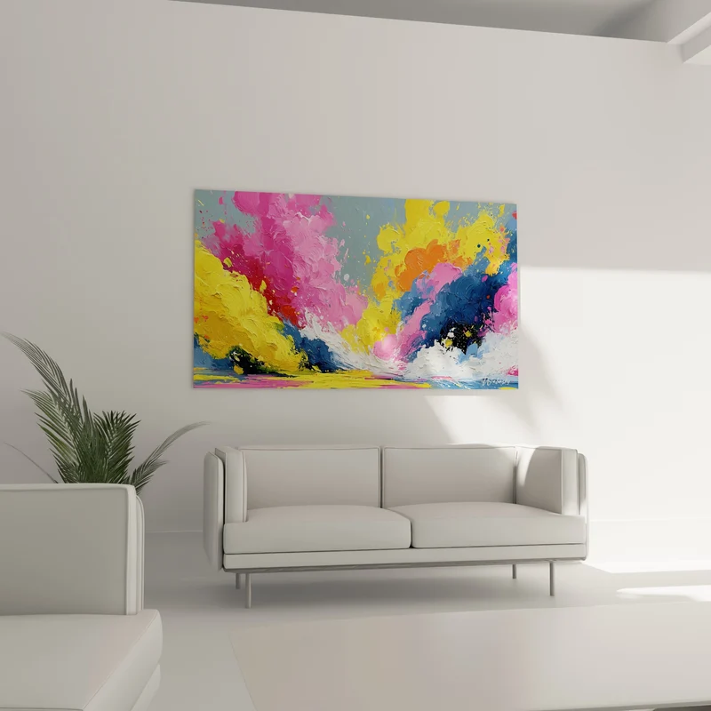 Tableau Vagues éclatantes roses et jaunes - Déferlante joyeuse - Edition Multicolore abstrait
