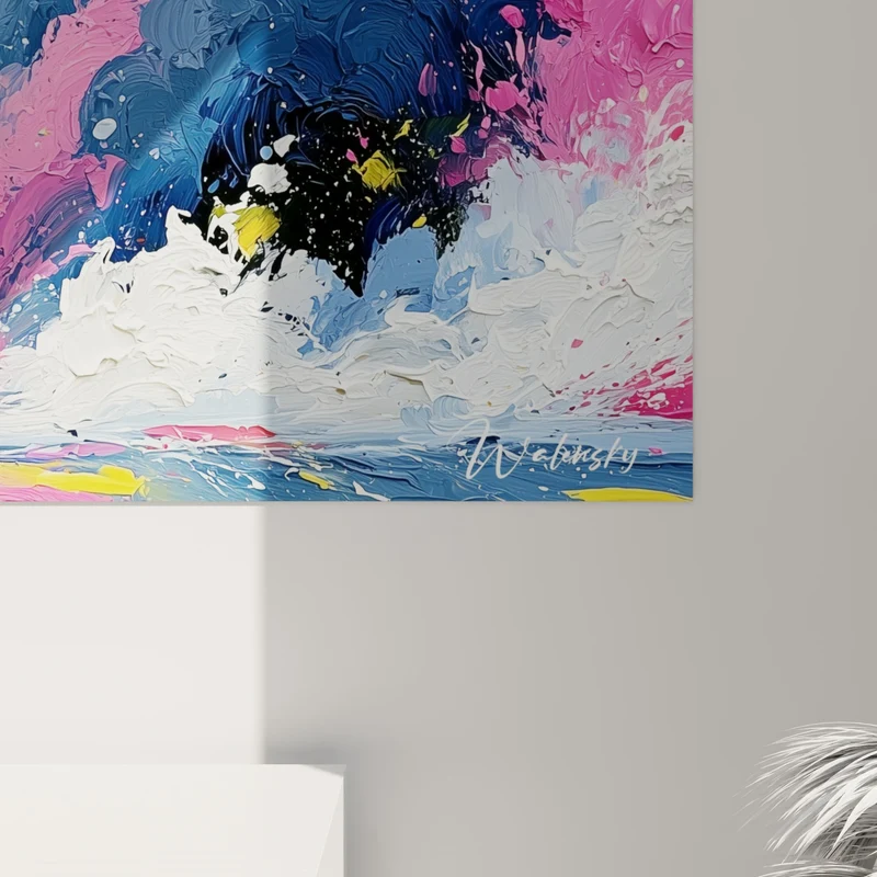 Tableau Vagues éclatantes roses et jaunes - Déferlante joyeuse - Edition Multicolore abstrait