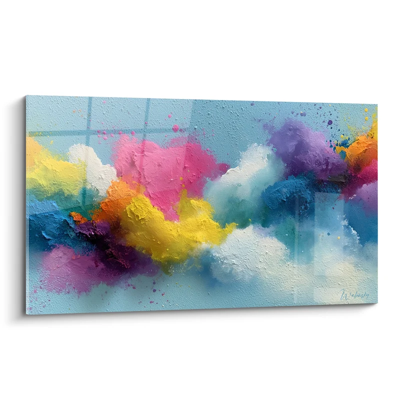 Tableau Nuage de couleurs jaune et rose - Éclat de bonheur - Edition Multicolore abstrait
