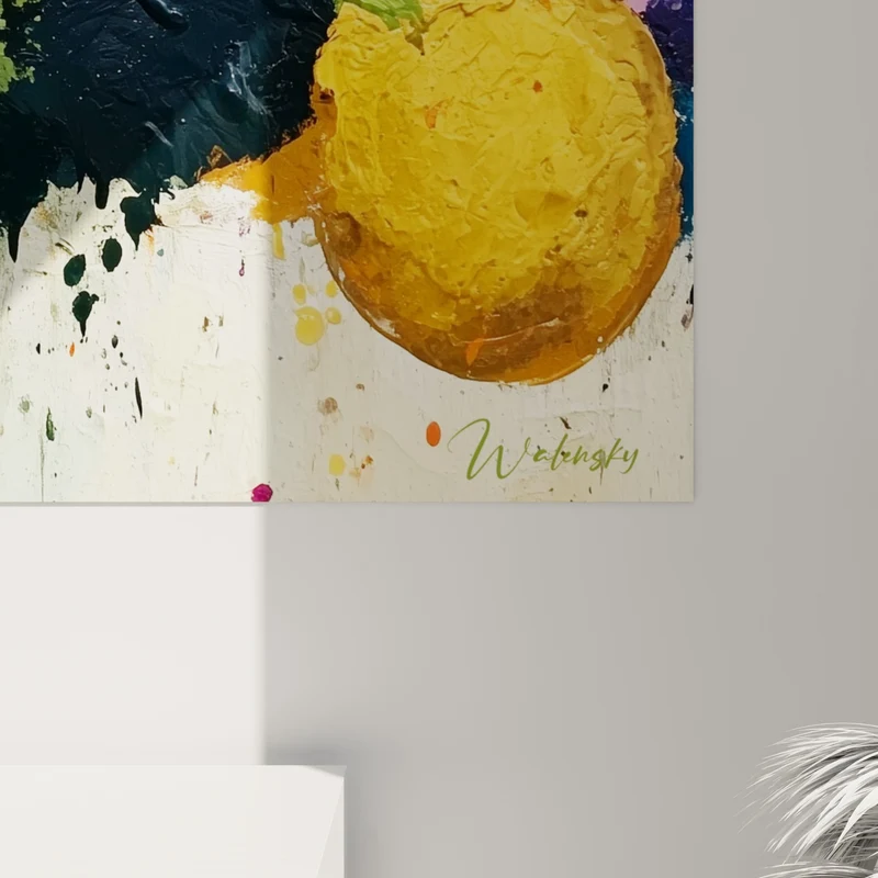 Tableau Sphères de peinture rose et jaune - Éclaboussure joyeuse - Edition Multicolore abstrait
