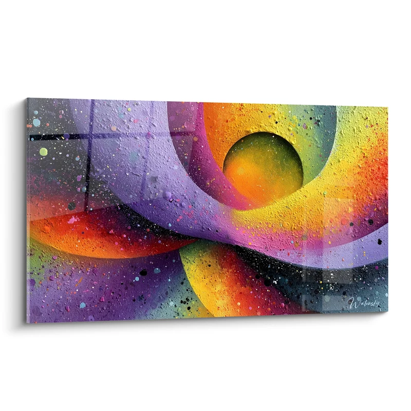 Tableau Sphère dorée aux courbes violettes et orangées - Éclipse cosmique - Edition Multicolore abstrait