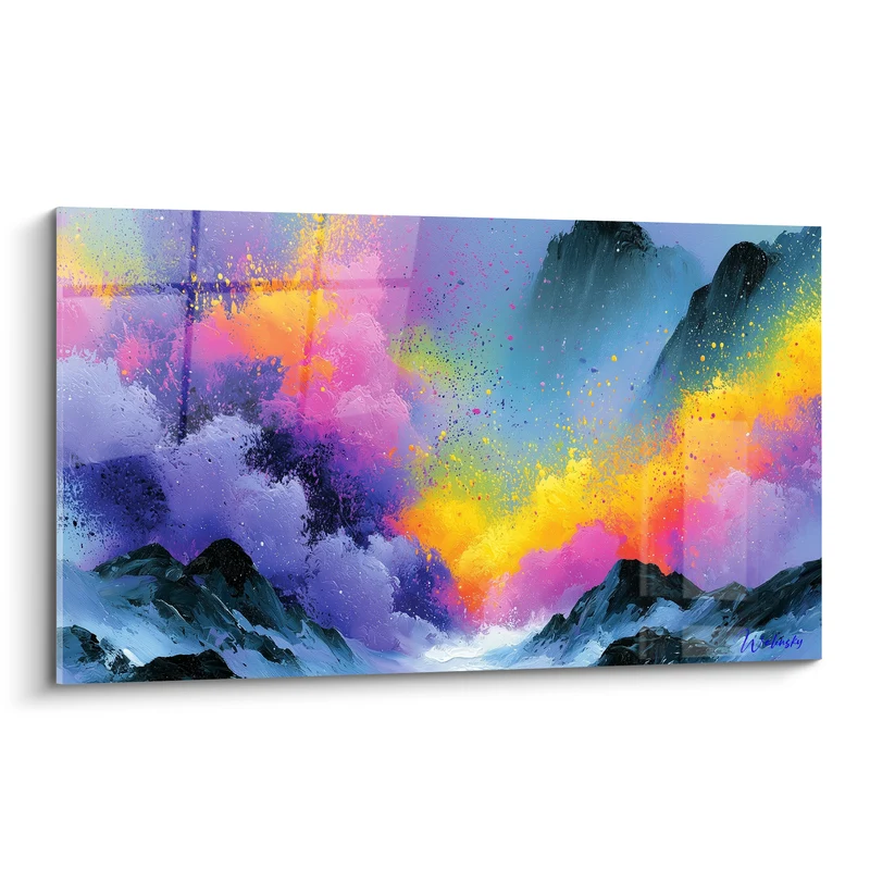 Tableau Montagnes noires embrasées de couleurs - Éruption céleste - Edition Multicolore abstrait
