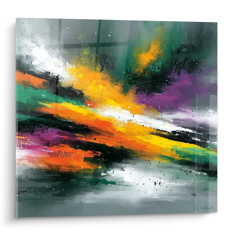 Tableau Diagonale orange et violette éclatée - Éclaircie fulgurante - Edition style Peinture abstrait