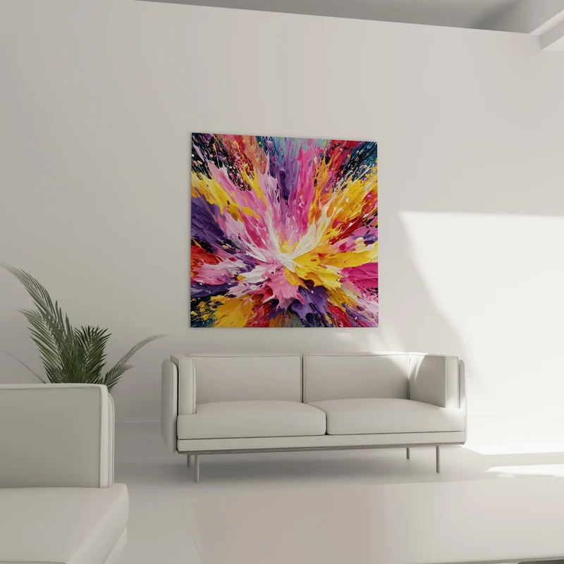 Tableau Éclaboussure rose et jaune vibrante - Déflagration joyeuse - Edition style Peinture abstrait