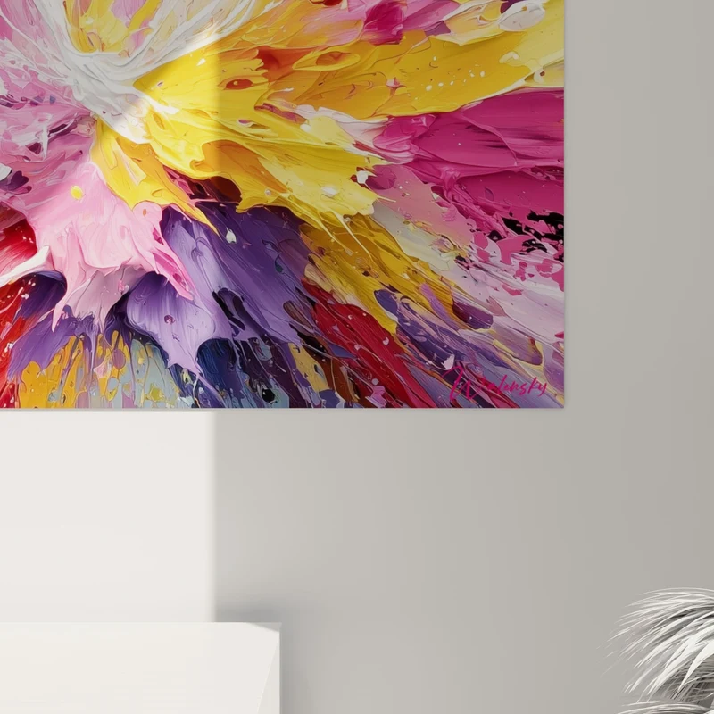 Tableau Éclaboussure rose et jaune vibrante - Déflagration joyeuse - Edition style Peinture abstrait