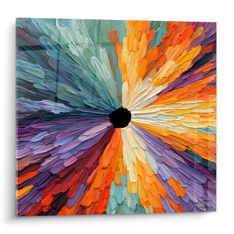 Tableau Fleur éclatée orange et violet centre noir - Éruption florale - Edition style Peinture abstrait