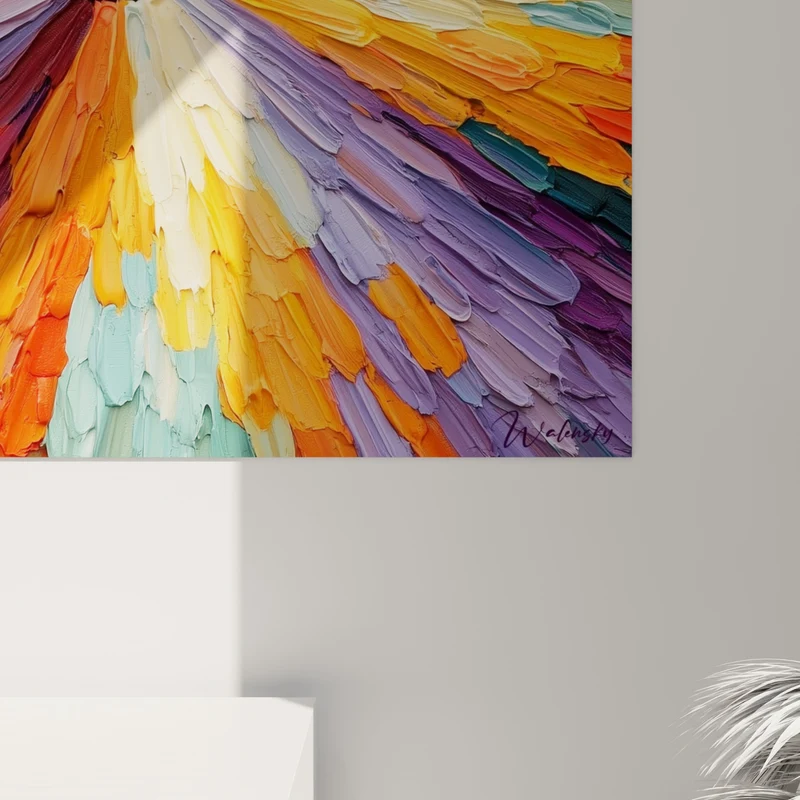 Tableau Fleur éclatée orange et violet centre noir - Éruption florale - Edition style Peinture abstrait