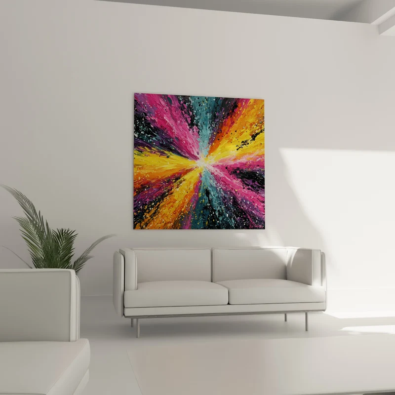 Tableau Explosion rose et jaune aux éclats vibrants - Déflagration lumineuse - Edition style Peinture abstrait