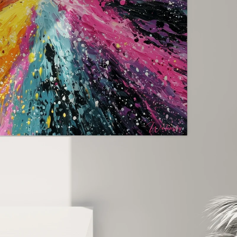 Tableau Explosion rose et jaune aux éclats vibrants - Déflagration lumineuse - Edition style Peinture abstrait