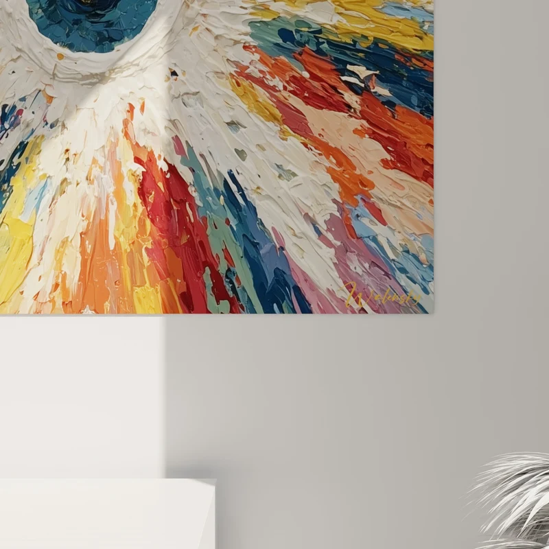Tableau Explosion circulaire multicolore au centre bleu - Onde cosmique - Edition style Peinture abstrait