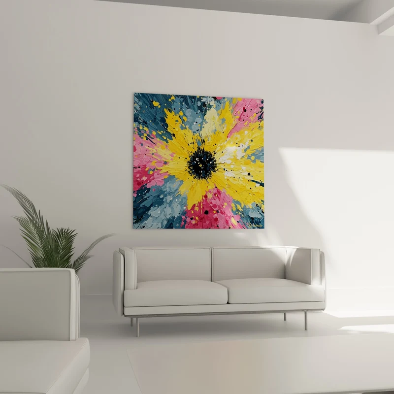 Tableau Fleur explosive jaune et rose - Éclosion joyeuse - Edition style Peinture abstrait