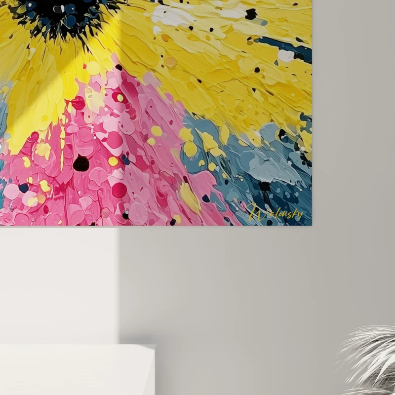 Tableau Fleur explosive jaune et rose - Éclosion joyeuse - Edition style Peinture abstrait