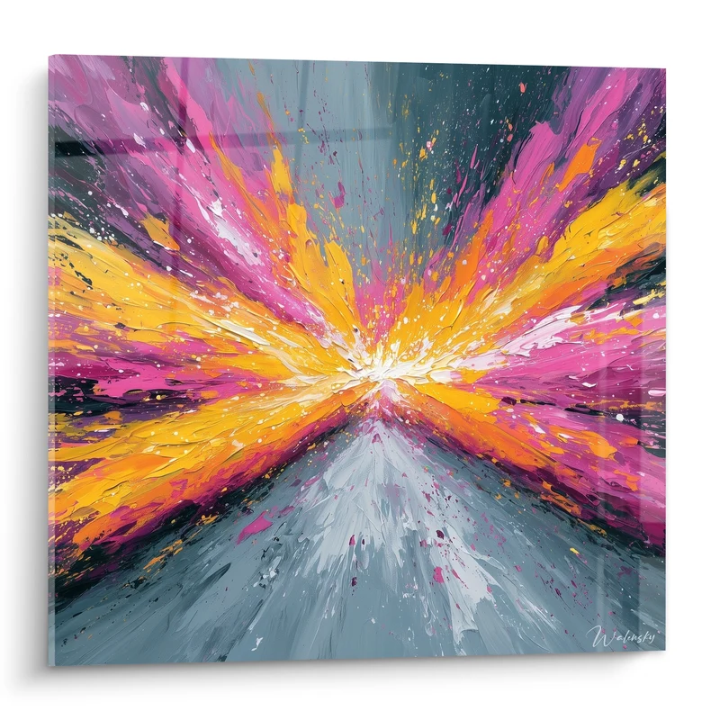 Tableau Éclaboussure rose et orange en éventail - Point de fuite lumineux - Edition style Peinture abstrait