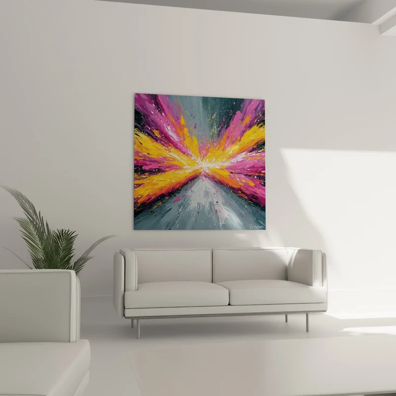 Tableau Éclaboussure rose et orange en éventail - Point de fuite lumineux - Edition style Peinture abstrait