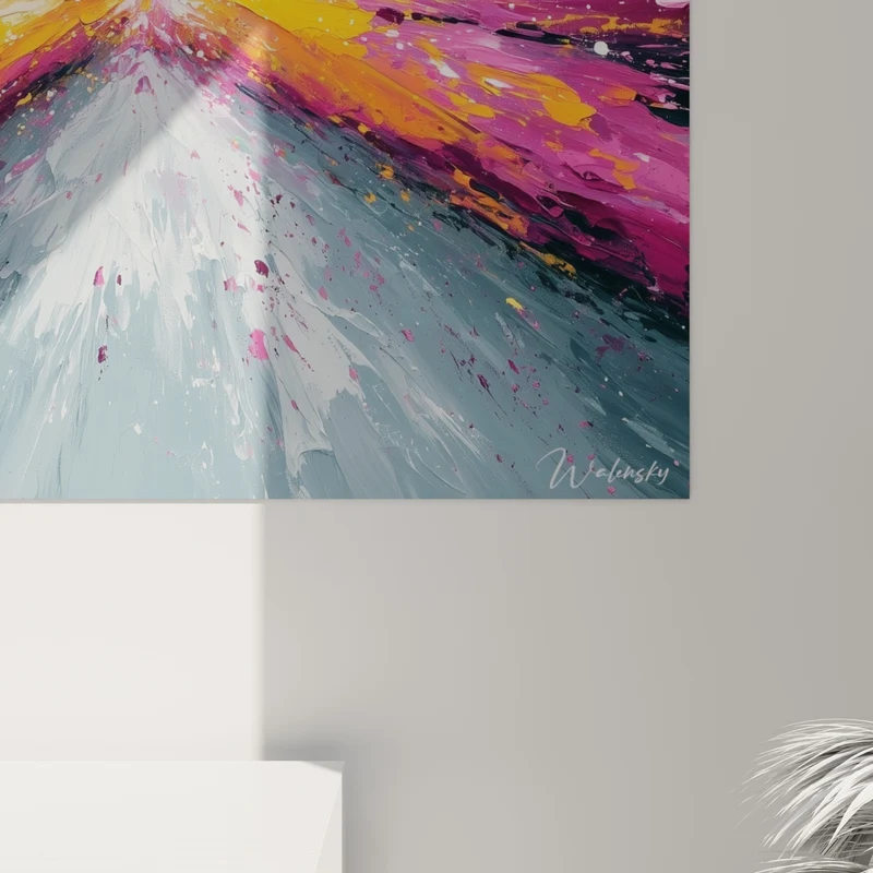 Tableau Éclaboussure rose et orange en éventail - Point de fuite lumineux - Edition style Peinture abstrait