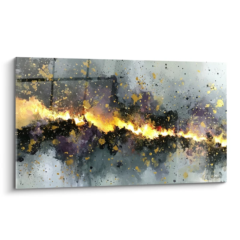 Tableau Horizon doré aux éclats anthracite - Ligne de feu - Edition style Peinture abstrait