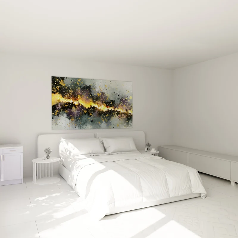 Tableau Horizon doré aux éclats anthracite - Ligne de feu - Edition style Peinture abstrait