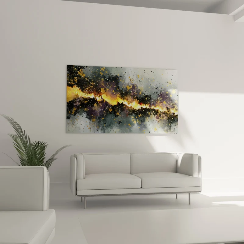 Tableau Horizon doré aux éclats anthracite - Ligne de feu - Edition style Peinture abstrait