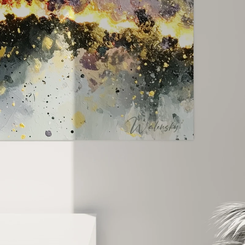 Tableau Horizon doré aux éclats anthracite - Ligne de feu - Edition style Peinture abstrait