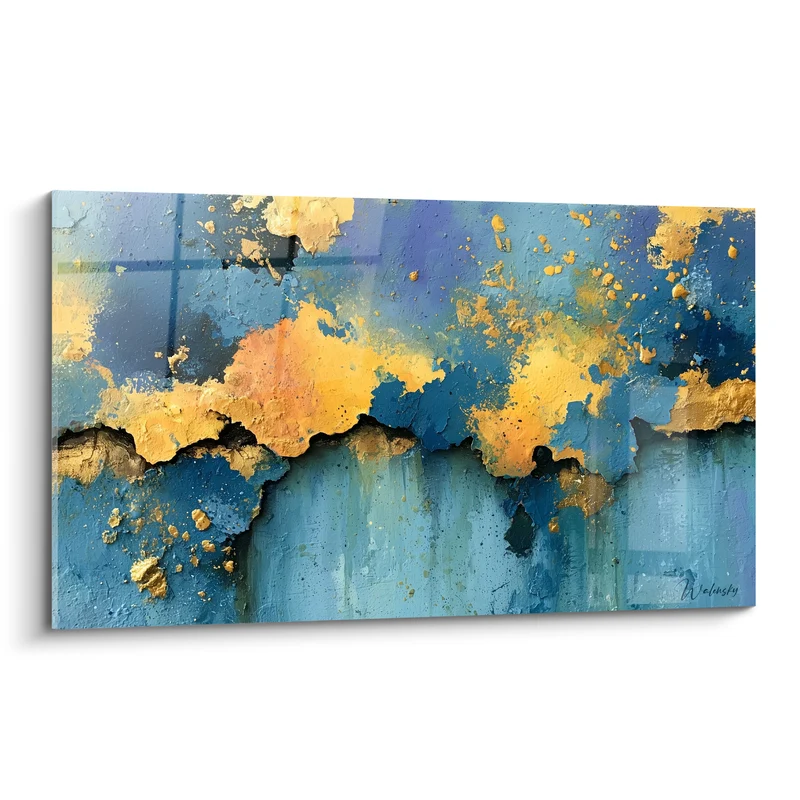 Tableau Éclats dorés sur fond bleu profond - Faille lumineuse - Edition style Peinture abstrait