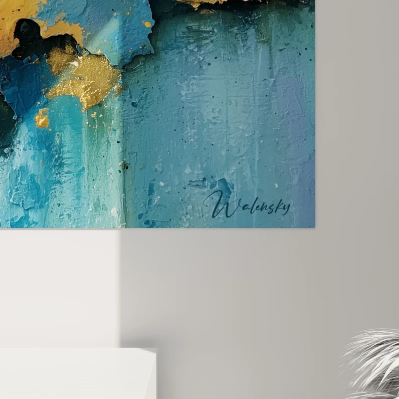 Tableau Éclats dorés sur fond bleu profond - Faille lumineuse - Edition style Peinture abstrait