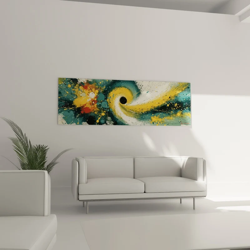 Tableau Spirale dorée aux éclats bleu canard - Force cosmique - Edition style Peinture abstrait