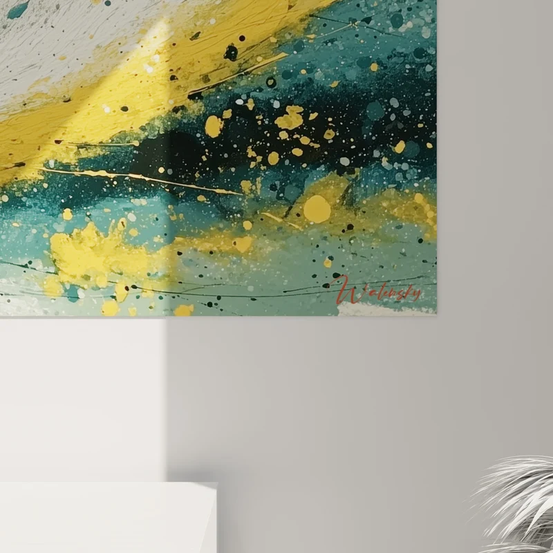 Tableau Spirale dorée aux éclats bleu canard - Force cosmique - Edition style Peinture abstrait