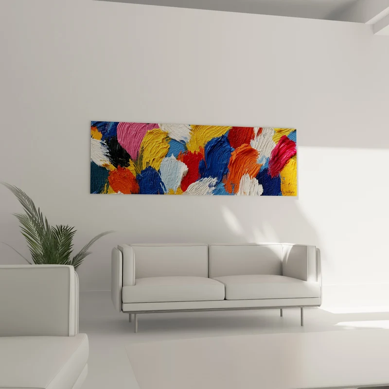 Tableau Empâtements bleu marine et jaune moutarde épais - Éclat de matière - Edition style Peinture abstrait